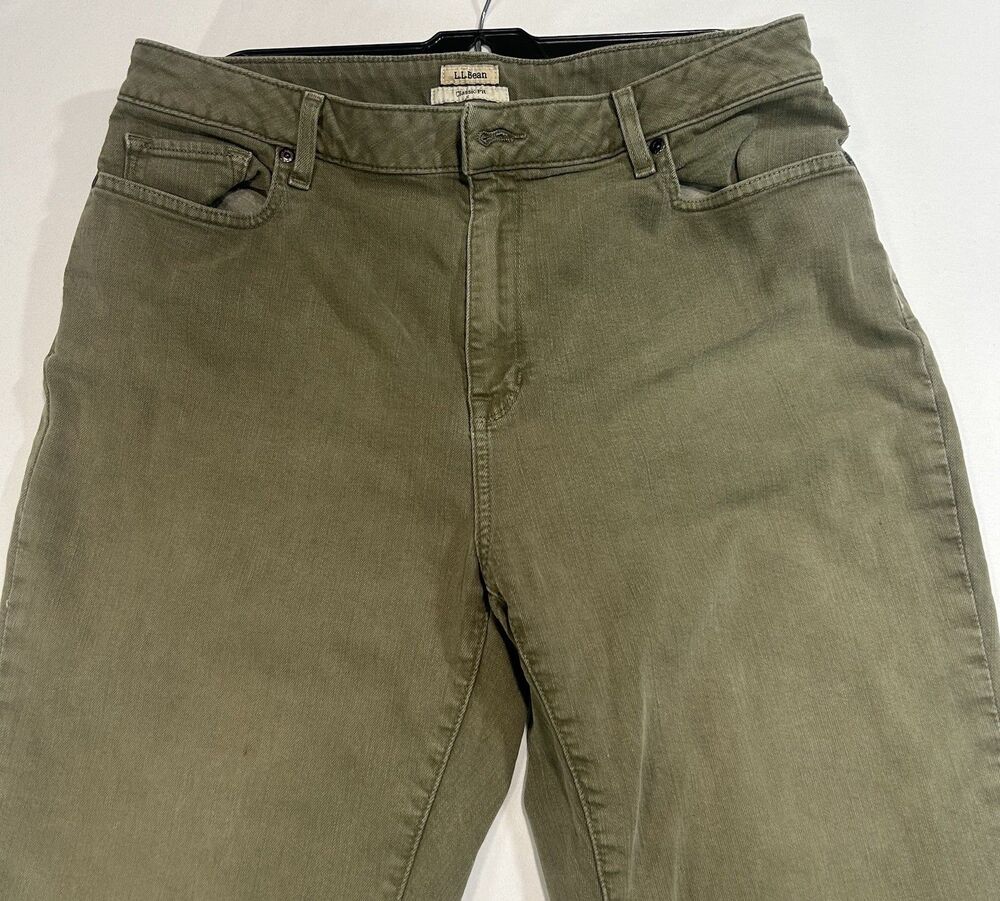 L.L. Bean Women's Pants Size 16 Reg Classic Fit Olive Green Stretch Denim